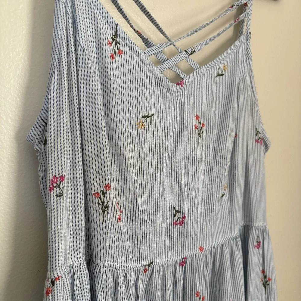 SO Blue Striped Floral Midi Dress Size Large - Picture 6 of 11
